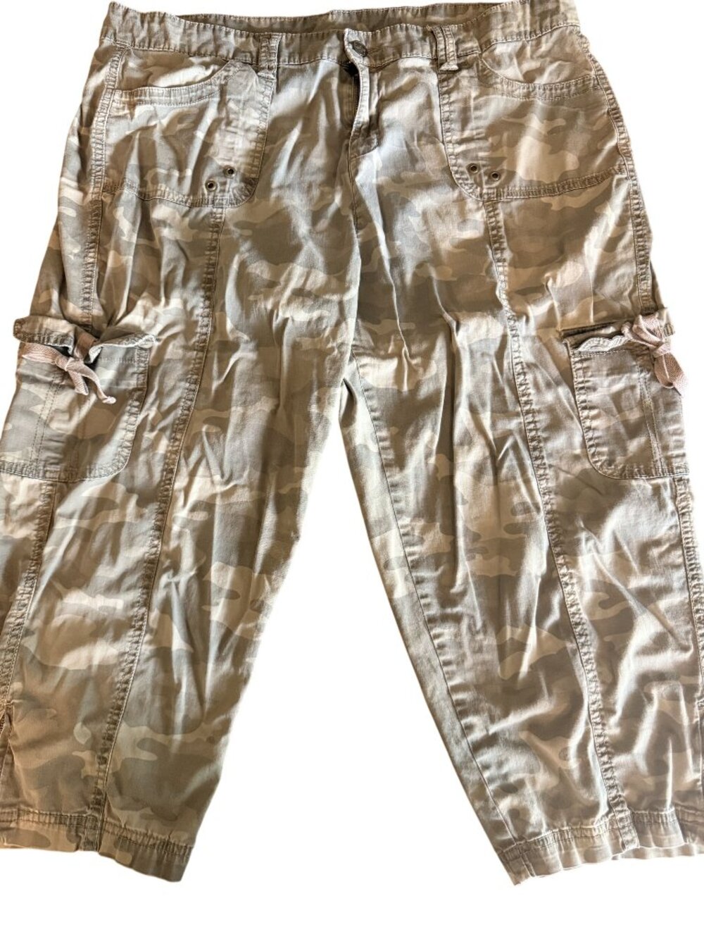 Style & Co Womens Camo Cargo Capri Pants Size 16 Green Zippered Legs